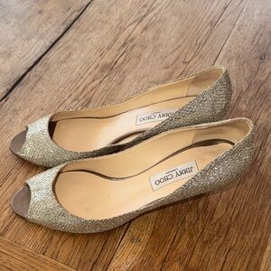 Jimmy Choo Glittering Gold Peep-Toe Heels